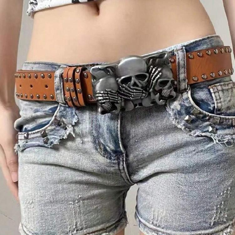 Skull Buckle Grunge Punk Waist Belt Modern Buckle for Jeans Dress Unsiex