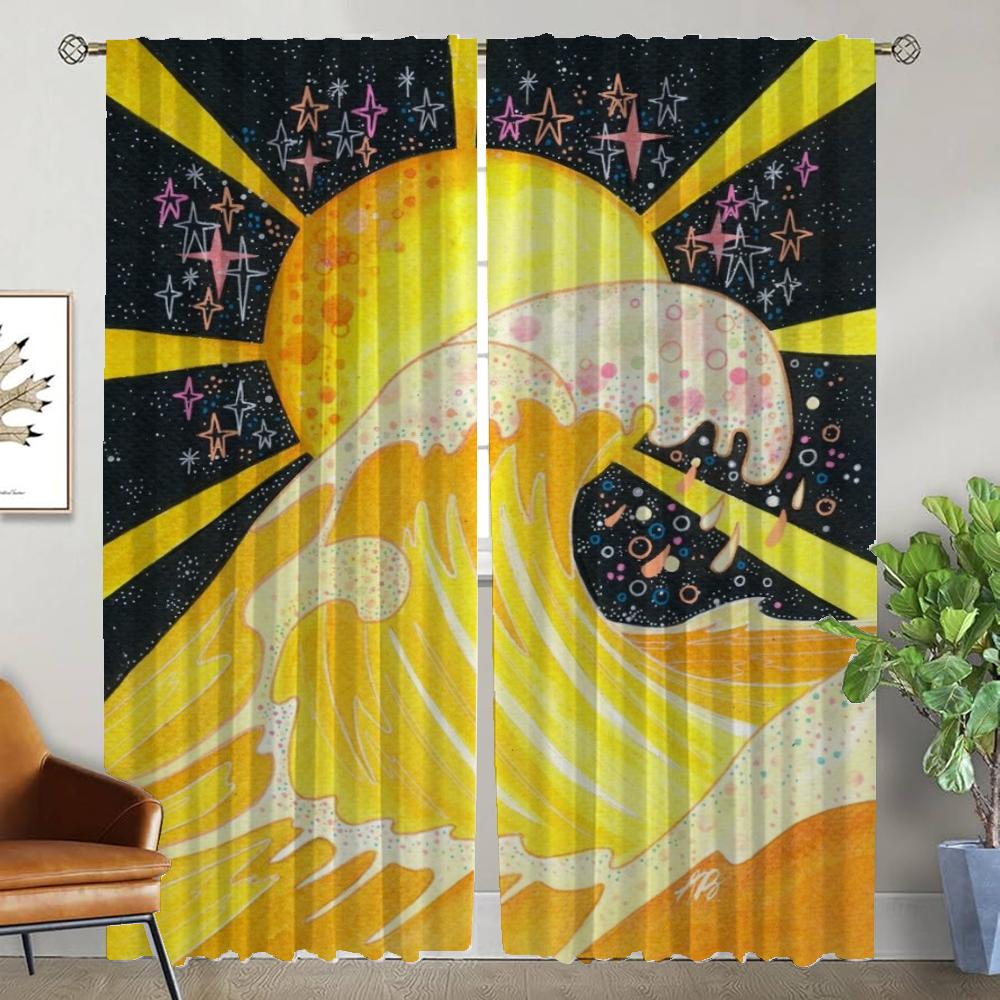 Wave Sun Curtains Child Room Partition Shades Home Interior Curtains 2 Pieces Halloween Decoration Curtain for Room 2 Panel