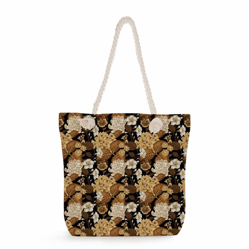 Flowers Print Thick Rope Single-shoulder Beach Bag 7220