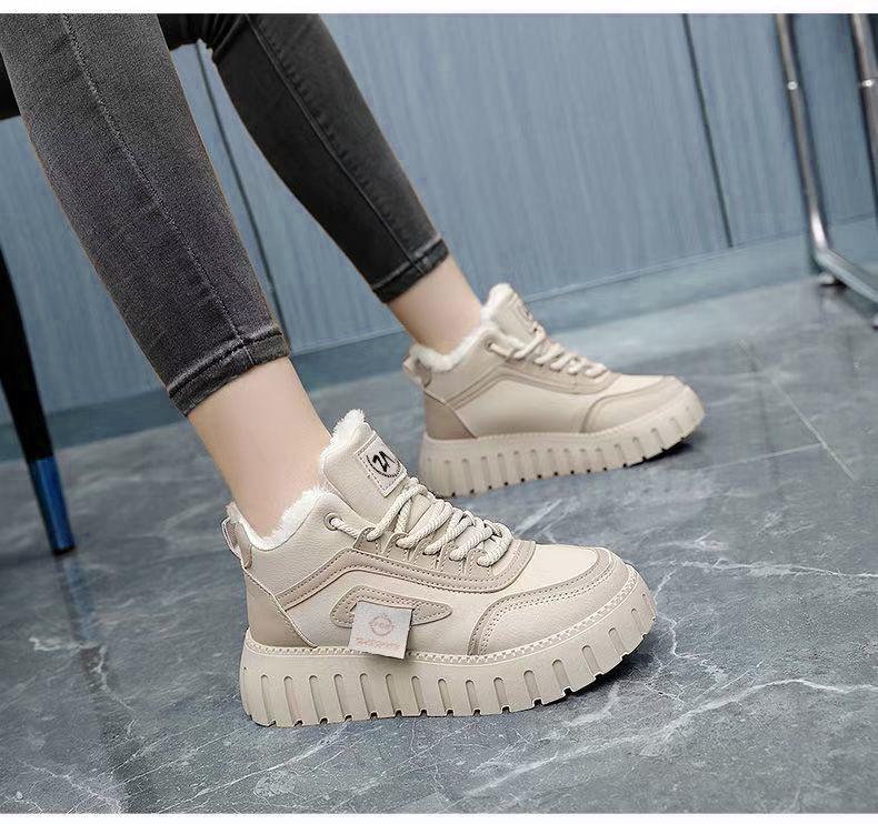 Pantofi casual de damă cu talpă medie, din bumbac gros, stil coreean – Călduroși și confortabili pentru iarnă