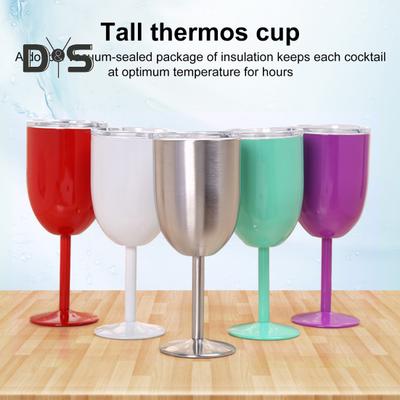 10 oz isoliertes Cocktailglas, doppelwandig, mit hohem Fuß und Deckel, für Cocktails, Wein, kalte Getränke, Weinglas aus Edelstahl