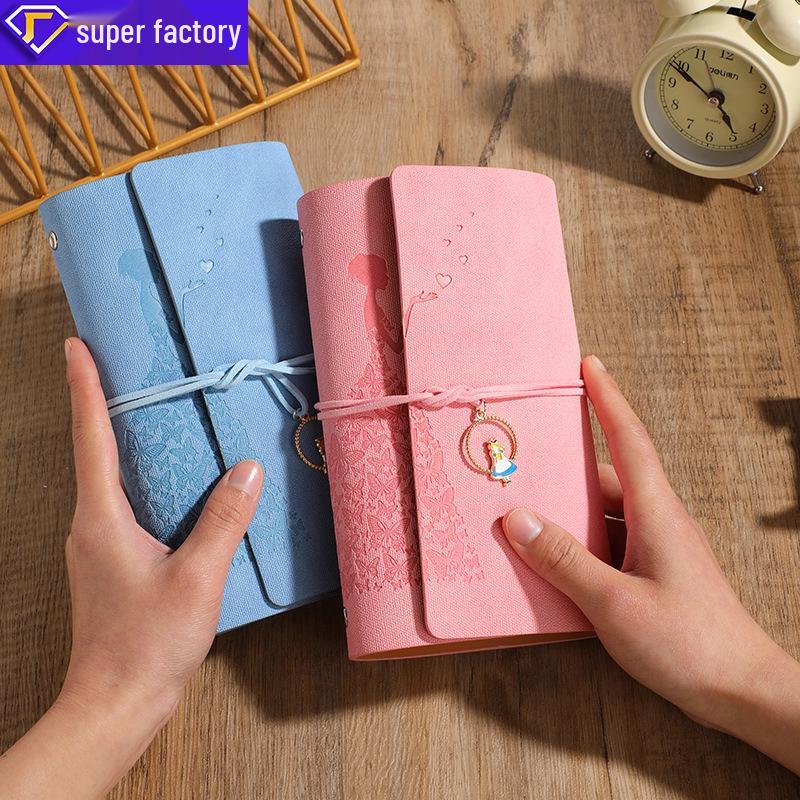 A6 Strap-Bound Vintage Trifold Loose-Leaf Student Notebook with Customizable Logo Cover