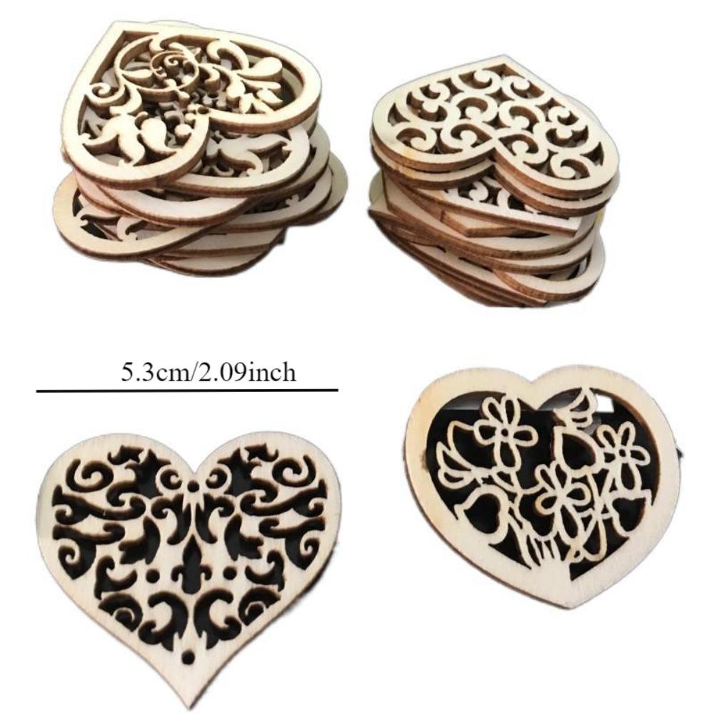 50/100pcs Wood Crafts Hollow Carved Flowers Love Wood Chip Hole Ornaments DIY Jewelry Accessories Home Decoration Pendants