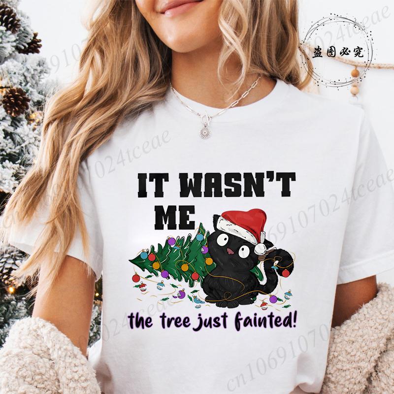 Funny Christmas Cat Women TShirt Xmas Cat Graphic TShirts Tops Short Sleeve Tees Casual Harajuku Street Tshirt Female Clothing