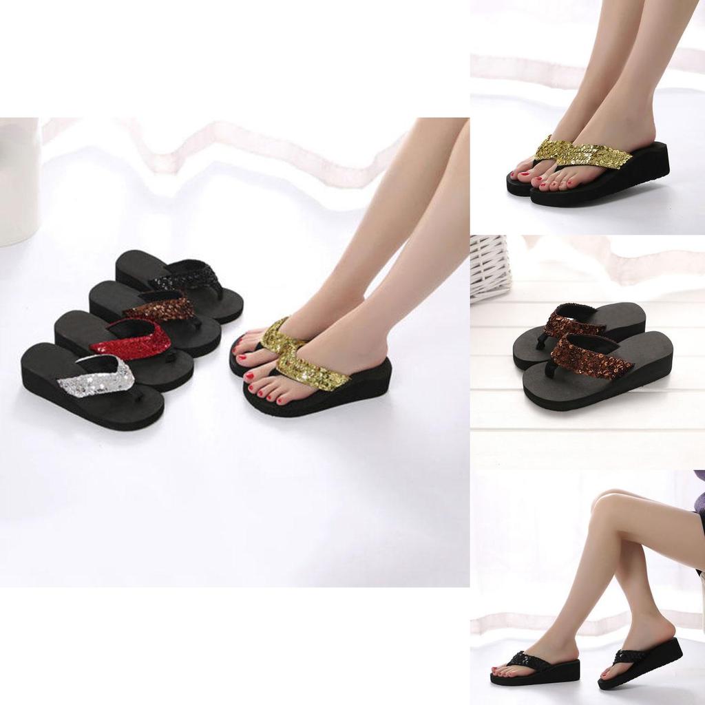 Sequins Summer Womens Antislip Sandals Girl Wedge Heels Slippers Us Flipflops Noslip