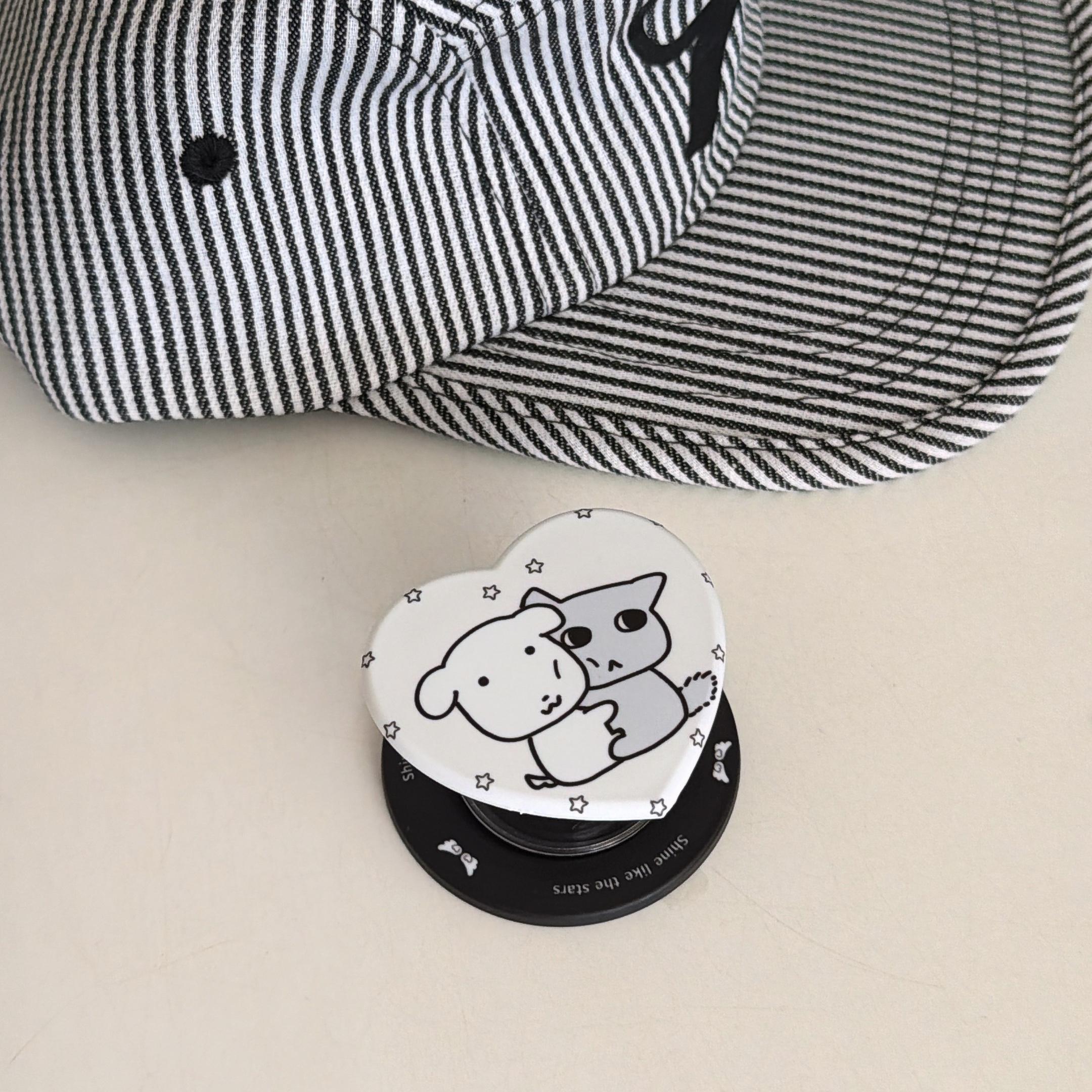 

Cute Kawaii Black Polka Dot Phone Case For iPhone 17 16 15 14 Pro Max Magnetic Cartoon Puppy Heart Shape Grip Stand Protective C For iPhone 14