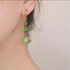 New fresh green opal ginkgo leaf earrings women's light luxury high-end long fringed earrings temperament earrings