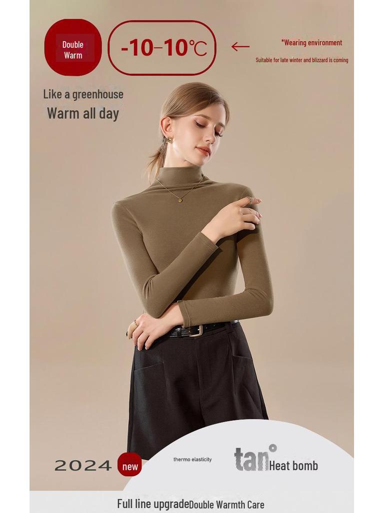 Cashmere Tencel Turtleneck Thermal Knit Sweater - Slim Fit Long Sleeve Top