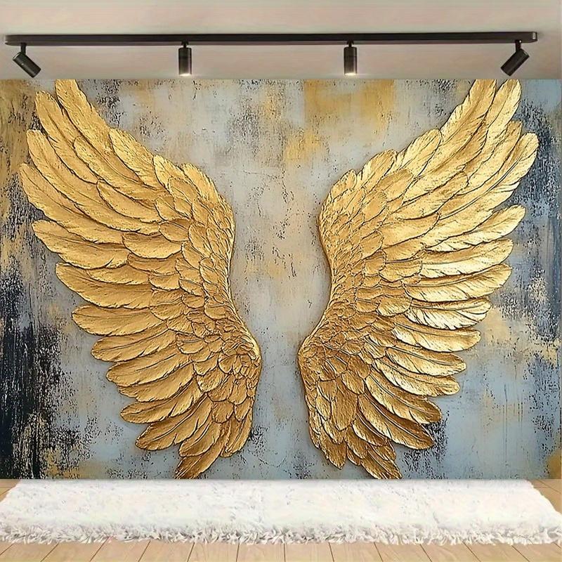 Large Golden Wing Wall Decoration - Polyester Party Banner with Textured Design, Room Decoration