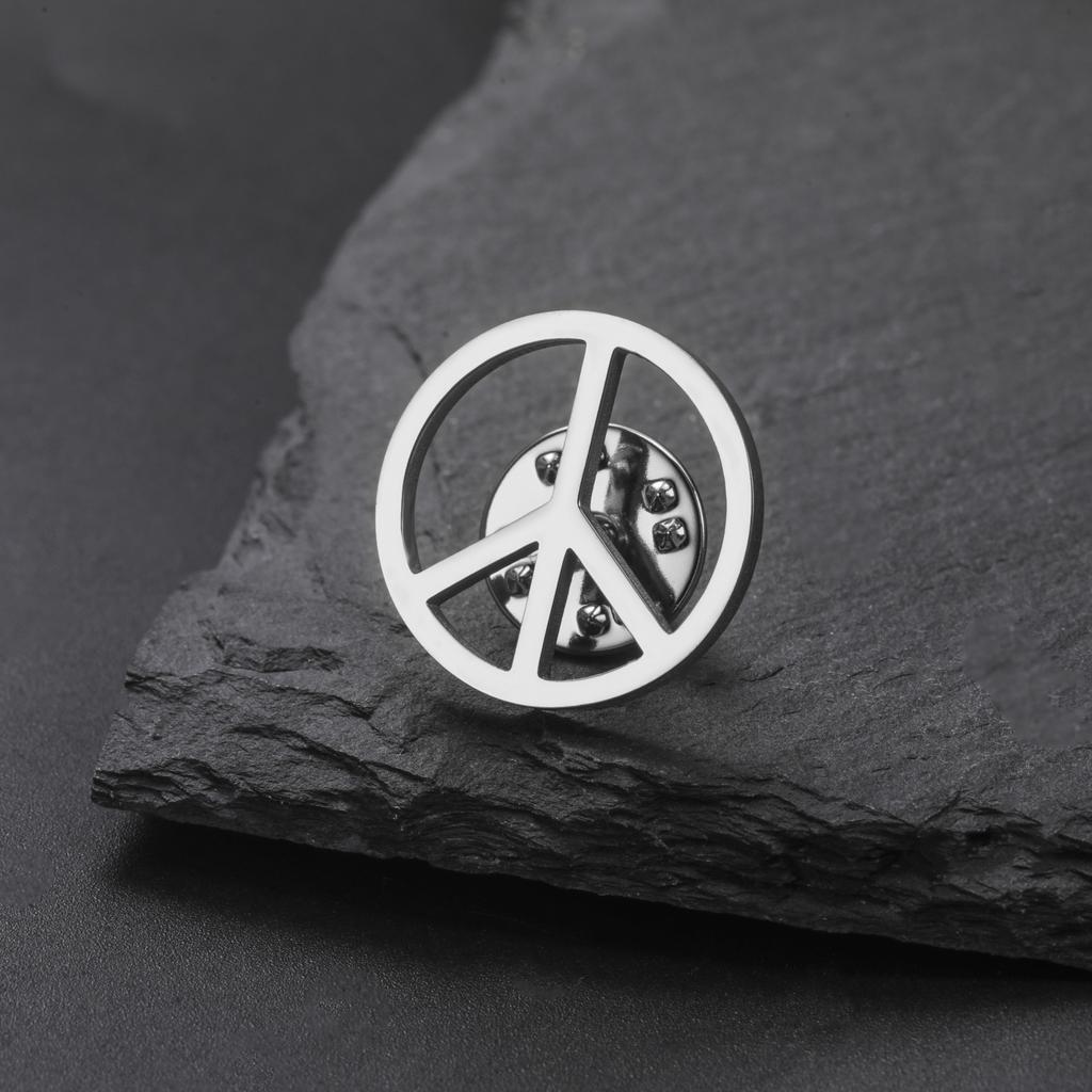 Stainless Steel Peace Symbol Round Brooch for Women Men Suit Backpack Badge Pins Jewelry Accessories Amulet Gifts for Friends