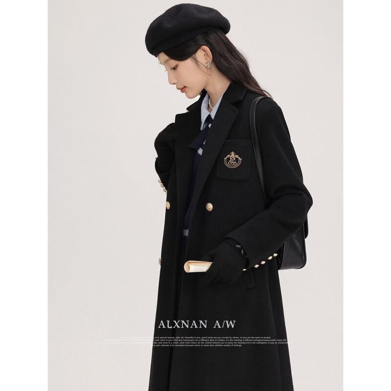 Женское черное двубортное шерстяное пальто Lu Xiangnan  Ночь и Франция  M