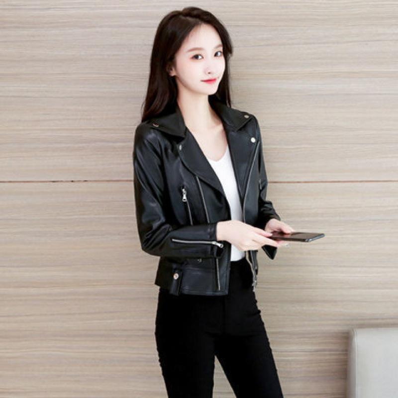 2025 Women's Slim Fit PU Leather Jacket - Short, Plus Size, Korean Style, Trendy Outerwear for Spring & Autumn