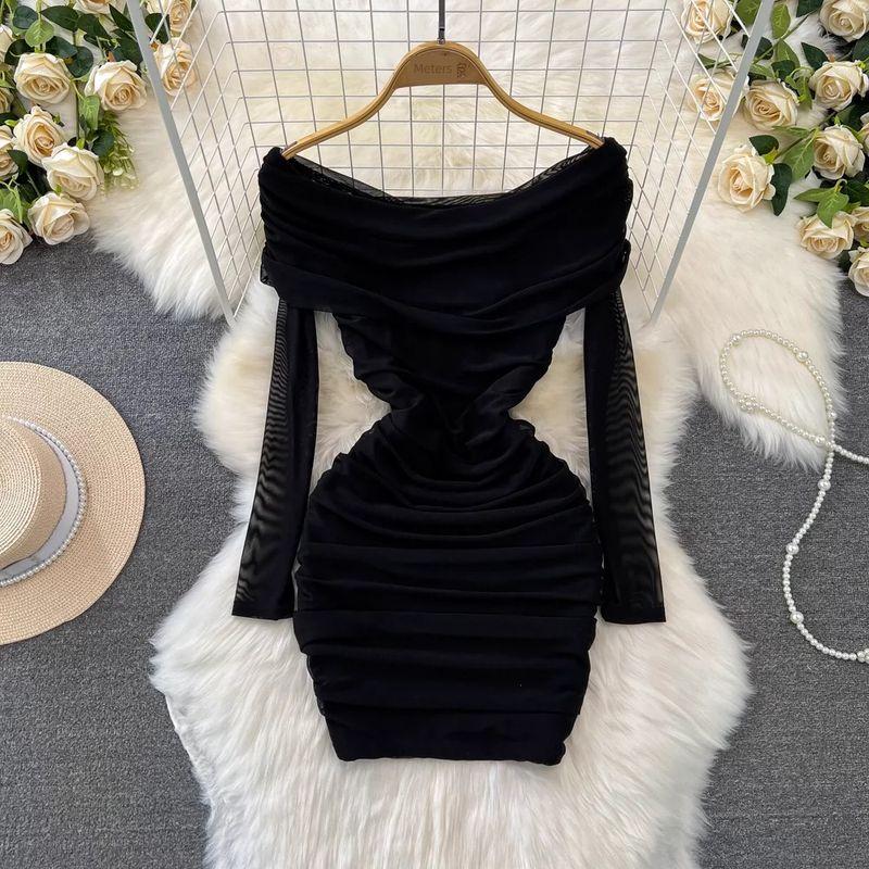 

Strapless Sexy off-Neck Short Dress Mesh Black M