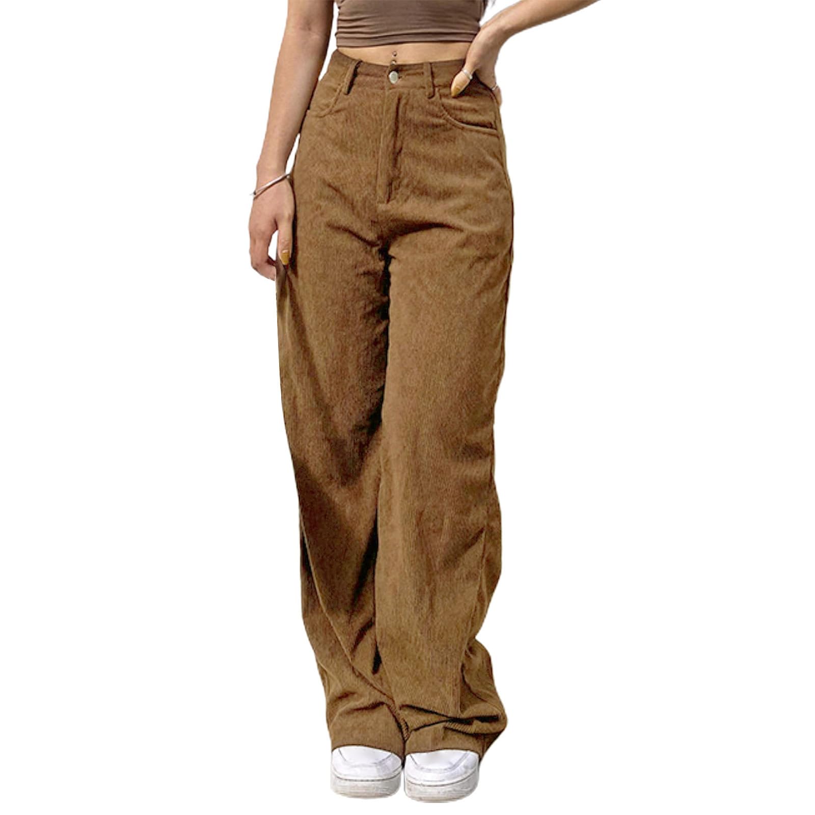 

Ladies Fashionable Color Straight Leg Pants With High Waist Drawstring Pockets And Elastic Waist Casual Pants XL