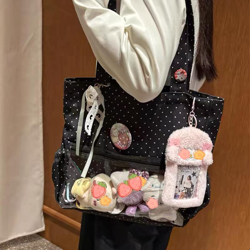 New Y2k Anime Polka Dot Ita Shoulder Bag Two-dimensional Large Capacity Cute Girl Transparent Tote Bag Otaku DIY Display Handbag