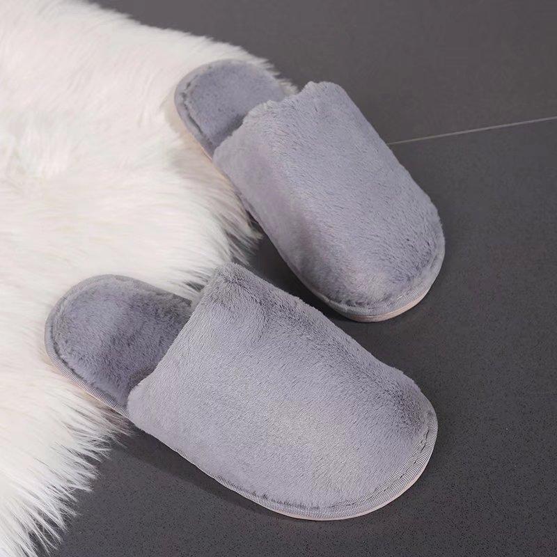 Fashion Indoor Round Toe House Fur Slippers Women Faux Fur Warm Plush Slides Woman Winter Comfort Slip On Non Slip Cotton Slippers Mujer