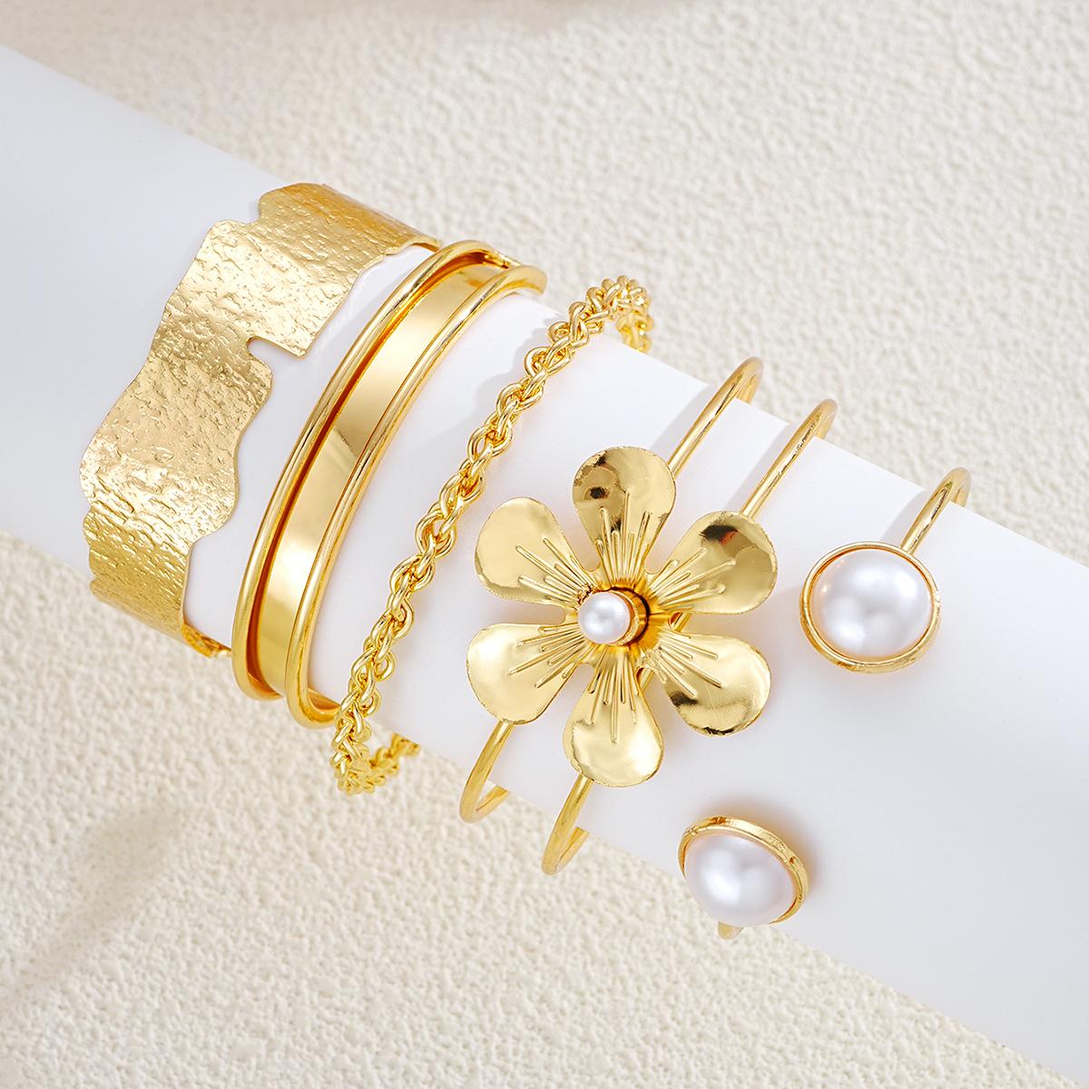 

5 шт./комплект Винтажный Браслет-Браслет Цветок Золотого Цвета для Женщин Модный Ретро Геометрический Металлический Открытый Браслет Шарм Вечеринка Ювелирные Изделия Подарки