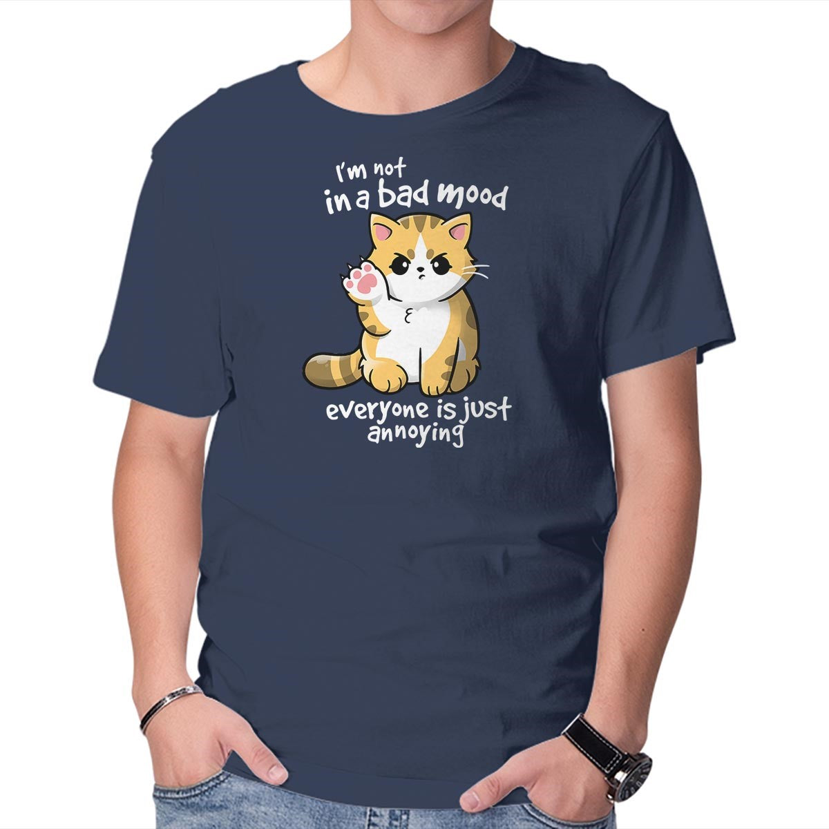 Unisex Crew Neck T-Shirt Bad Mood Graphic Short Sleeve Casual Tee S