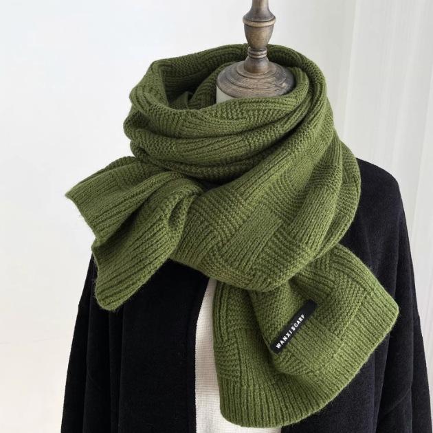 Autumn and winter female Korean version solid color wool scarf warm student cute couple Internet celebrity male versatile knitted scarf