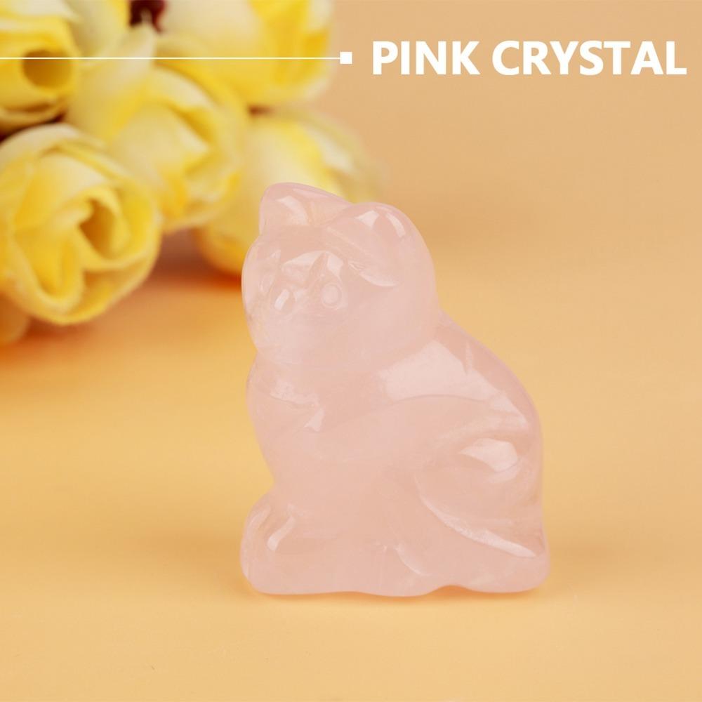 1.5 Inch Mini Rose Quartz Figurine Pink Pink Gemstone Carving Cat Crystal Statue For Cat Lovers