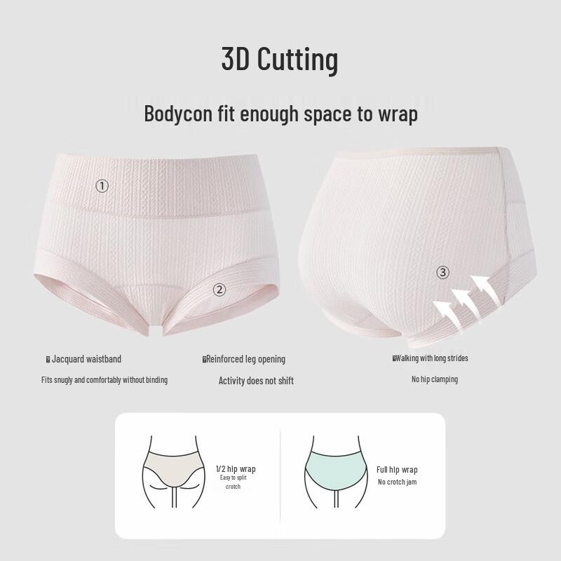 Yiershuang Women's High-Waist Antibacterial Cotton Underwear with Silk Crotch (3-Pack)