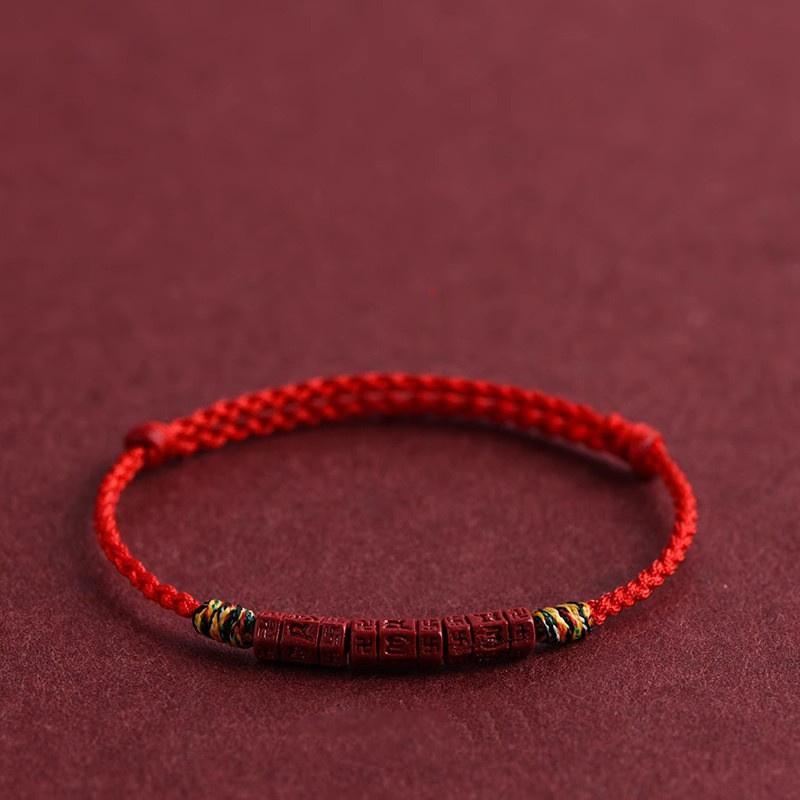 Lucky Peach Blossom Transfer Bead Bracelets for Women Lucky Red Rope Handmade Braided Bracelets Charm Friendship Jewelry Gifts