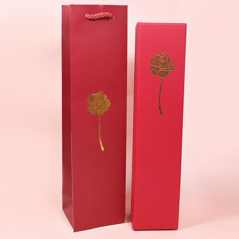 Valentine s day rose jewelry box single metal rose jewelry packaging box necklace ring jewelry box red * one plastic rose + gift box + gift bag