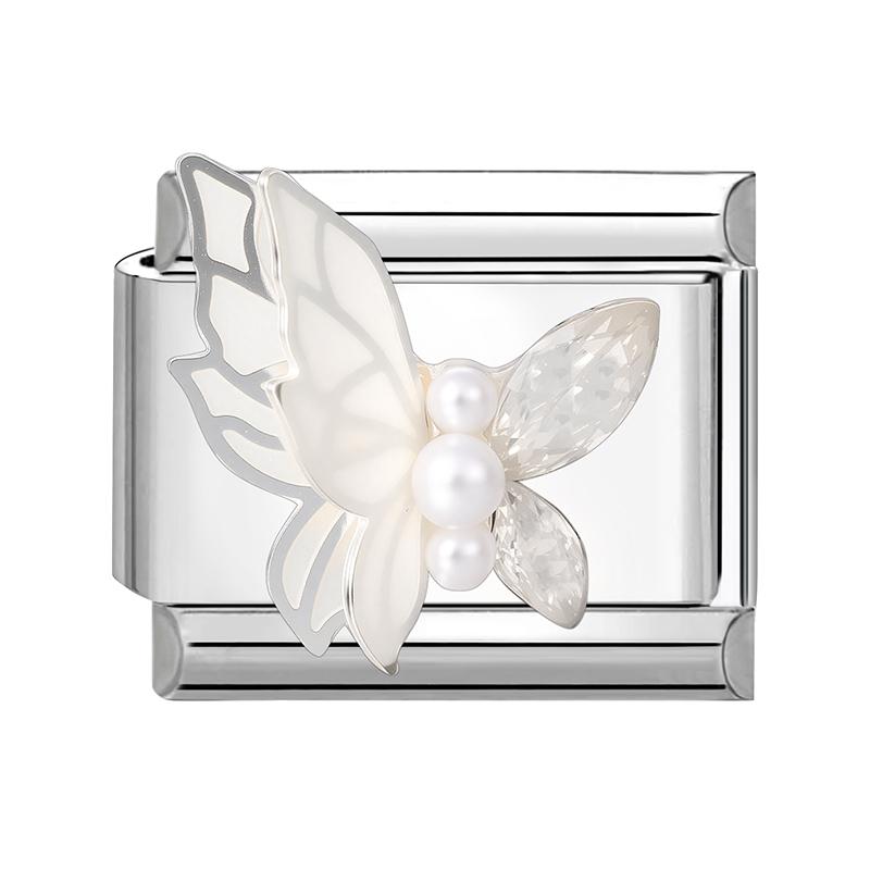 New Shiny Zircon Heart Butterfly Flower Star Bow Italian Charm Links Fit 9MM Stainless Steel Bracelet Girls' DIY Making Gift