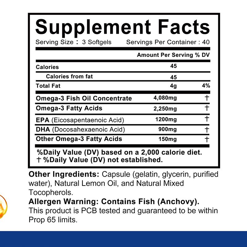 Omega-3-Fischöl 4500mg - EPA, DHA - Herz-, Gehirn- & Gelenkgesundheit - 120 Kapseln