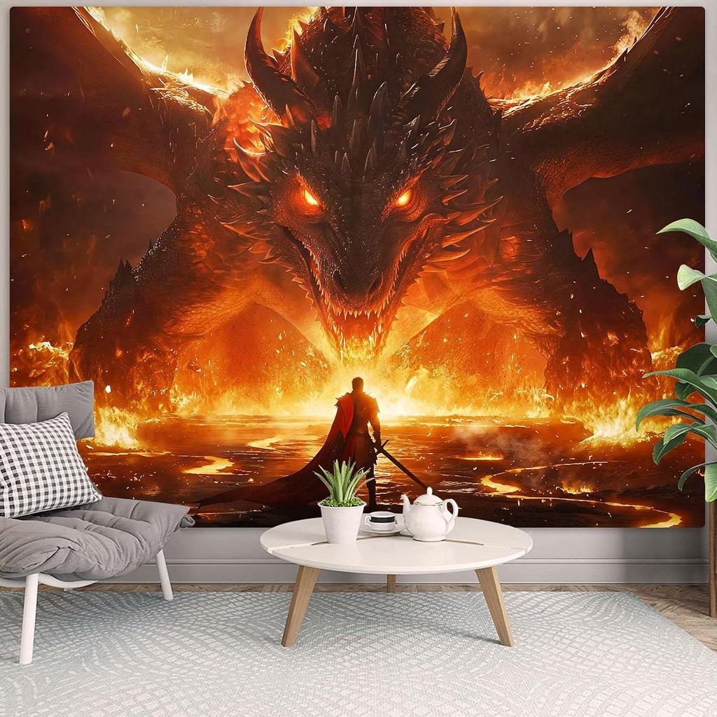 Epic Dragon Fantasy Tapestry Wall Hanging 150x300cm Mythological Art Decor for Gaming Man Cave Room