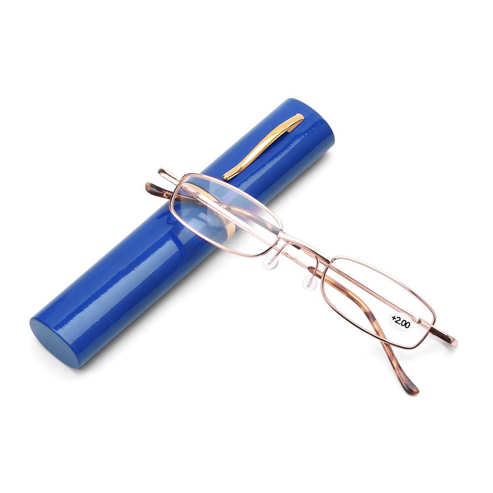Mini Slim Reading Glasses Unisex Portable Presbyopic Glasses With Pen Tube Case Spring Hinge Men Women Vision Care +1.00~+4.00