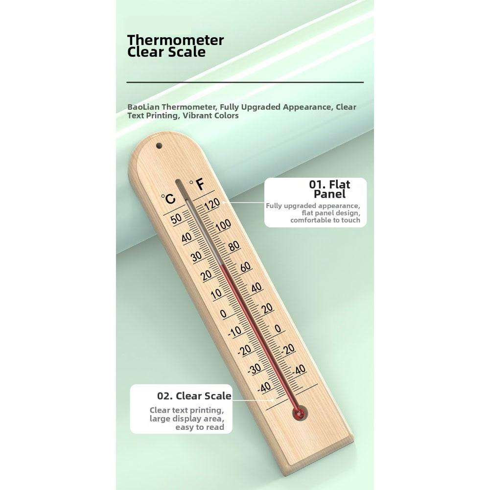 Dřevěný teploměr s bezrtuťovou kapalinou a jasnou stupnicí pro sledování teploty v různých prostředích
