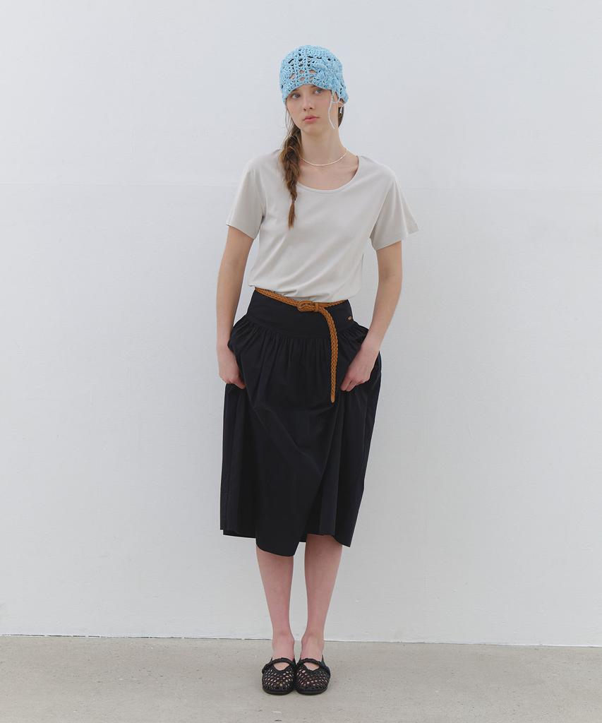 Cluny Muse Shirring Flare Long Skirt - Black