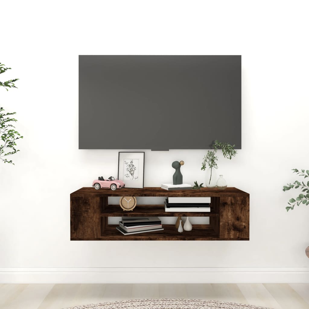Wall Mounted TV Cabinet Smoked Oak Finish 100 X 30 X 26.5 Cm Particleboard