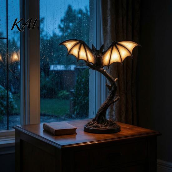 Dark Ambient Night Lights Gothic Bat Tree Branch Light, Resin Halloween Tabletop Decor Lamp Shaped Lamps with Warm Glow, Spooky Desk Ornament for Home