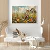 Wildflower Field Cat Sparrow Farm House Painting Posters and Prints Canvas Printing Rustic Retro Wall Art Picture for Home Decor