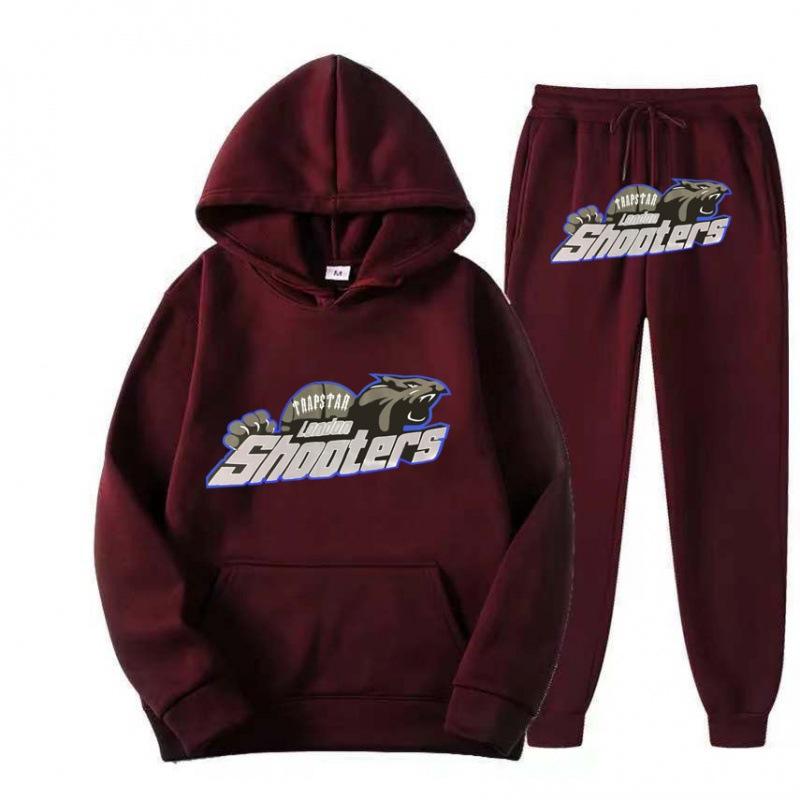 New Men's and Women's Casual Sports Suit, Red and Black Tiger Head Sweater and Sweatpants Suit.
