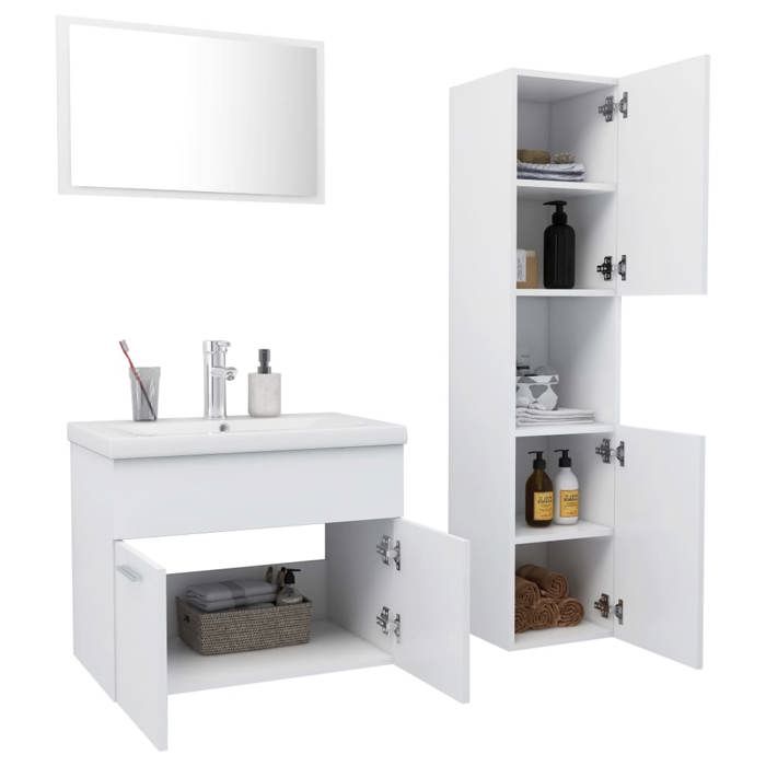 VidaXL Bathroom Furniture Set Storage Cabinet Toilet Cupboard Sink Cabinet and Sink Wall Mirror 3071405