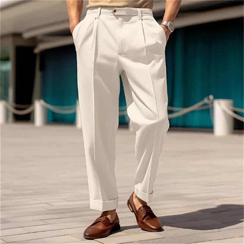 Men's Formal Wear Bottoms, Mid-waist Buttons, Straight-leg Plain Color, Comfortable Outdoor Daily Outing Business Suit Pants
