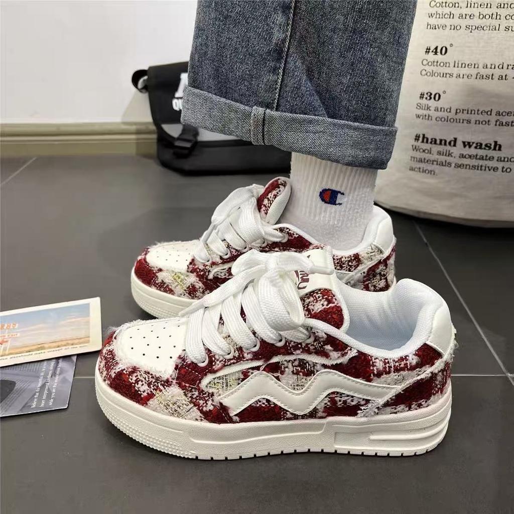 ins student white retro thick-soled heightening casual bread shoes breathable sports board shoes