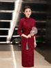 Xi Po Po 2025 Red Mid-Length Qipao Wedding and Evening Dress for Mother