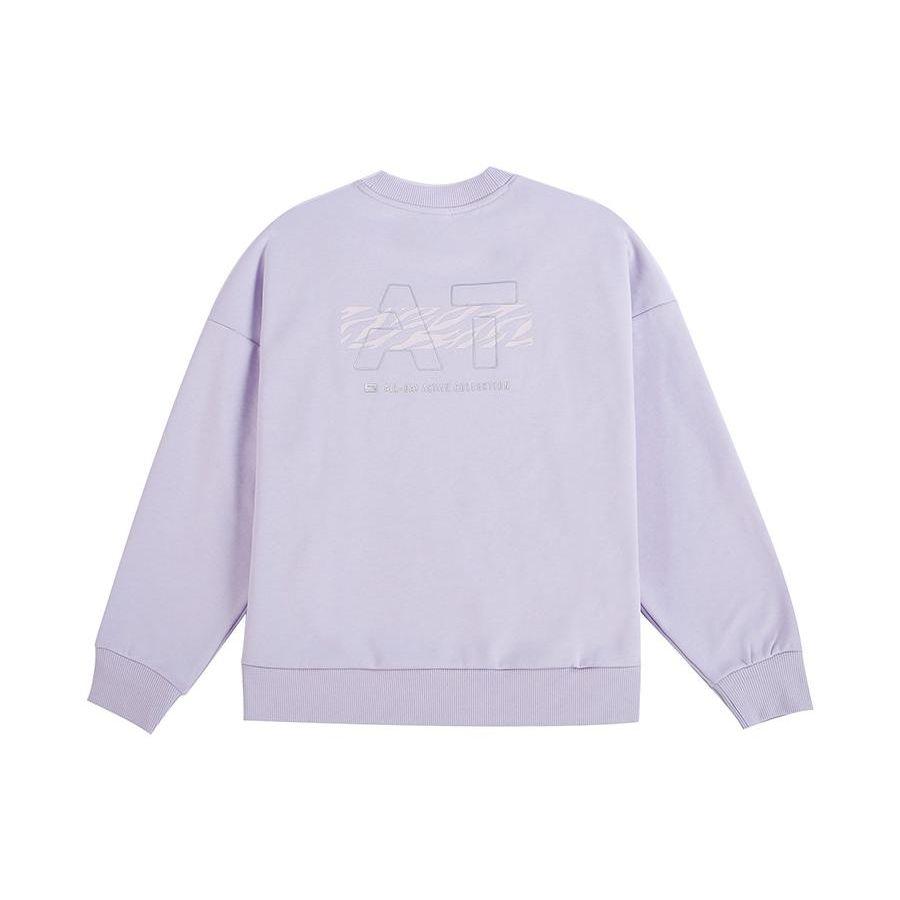 Anta Solid Color Logo Print Round Neck Long Sleeve Sweatshirt Women sweatshirt Purple 962147710-2