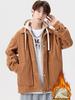 Japanese Trendy Corduroy Hooded Jacket with Fleece Lining: Autumn/Winter Hong Kong Style for Men