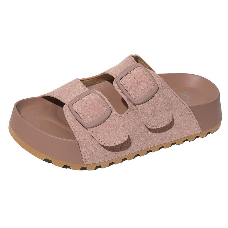 Thick-bottomed retro slippers women's 2025 summer new outer wear fashionable and versatile one-word drag Boken beach vacation sandals