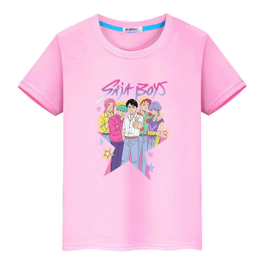 kpop demon hunters Print 100%Cotton t shirt for kids boy 10year y2k Saja Boys Kawaii Tees Cute Tops anime Short girls clothes