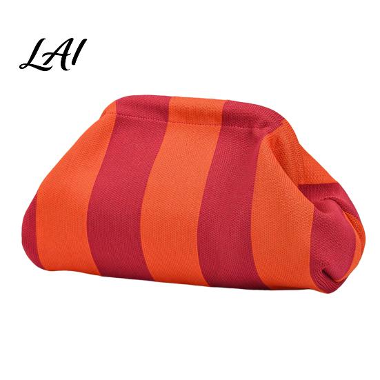 Evening Dumpling Bag Women Woven Striped Clutch Purse Large Capacity Kiss Lock Quick Access Makeup Pouch Cosmetic Pouch Summer Beach Vacation Purse