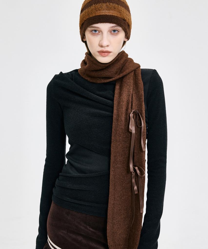 Kimjisu Ribbon Tied Beanie _ Brown