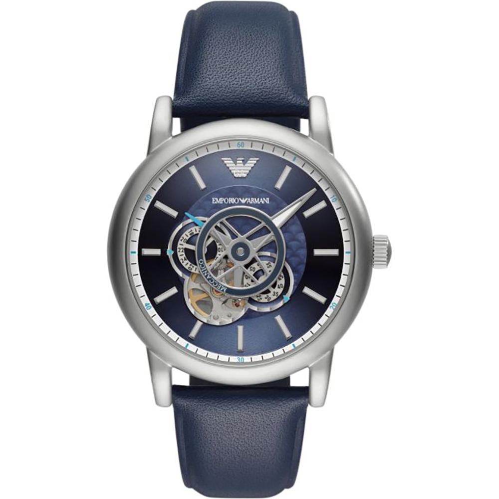 

Emporio Armani Luigi Transparent Blue Leather Men s Automatic Skeleton AR60011 Watch прозрачный