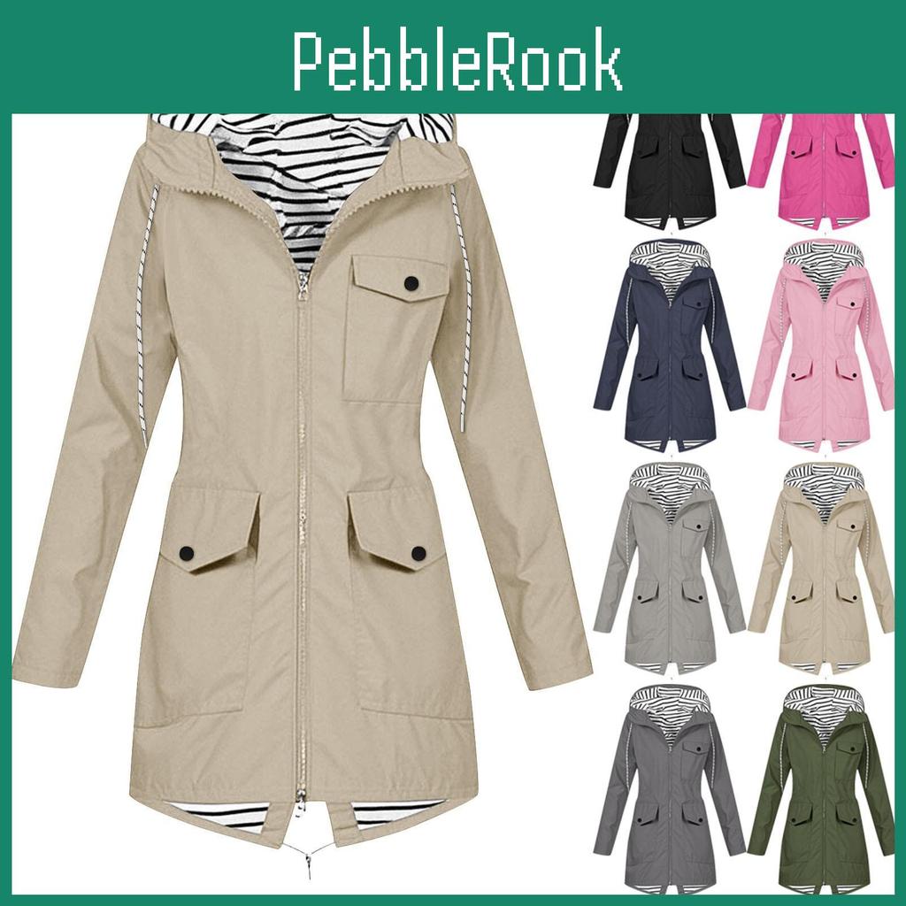 Solid Jacket Outdoor Women Rain Plus Waterproof Hooded Raincoat Windproof