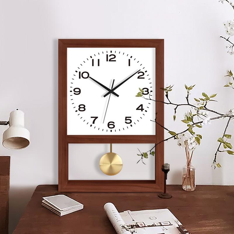 Japanese Retro Solid Wood Watch Home Living Room Square Clock Nordic Wall Clock Art Table Ornament Swing Clock